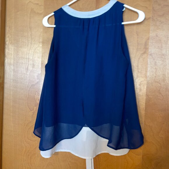 Paper Crane Womens Sleeveless Navy Beige Chiffon Layered Blouse Button Size M - Picture 7 of 7